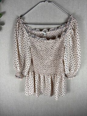 Max Studio > New Tags Smocked Polka Dot Peasant Cold Shoulder Top Extra Large